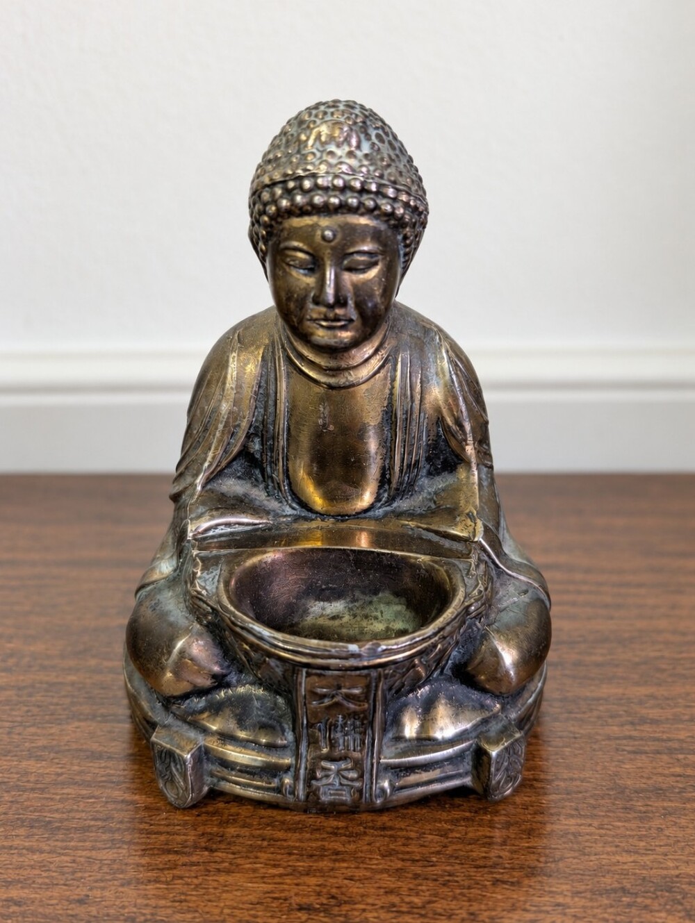 Vintage Bronze Tone Buddha Tealight Holder | Small Meditation Figurine